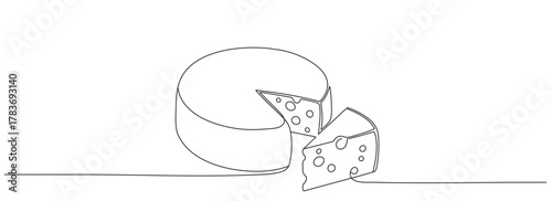 Cheese one line continuous drawing. Cheese products continuous one line illustration. Vector minimalist linear illustration. Editable line.