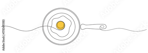 Continuous line Two fried eggs in a pan Cooking Minimal hand drawn line vector cut out background. Editable line.