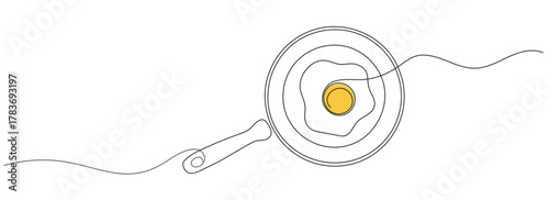 Continuous line Two fried eggs in a pan Cooking Minimal hand drawn line vector cut out background. Editable line.