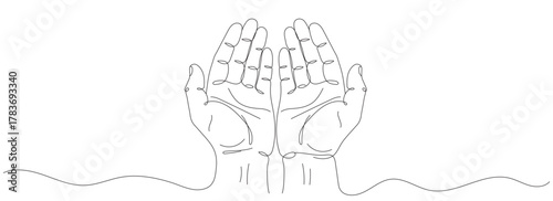 muslim praying hands in one continuous line drawn isolated on a white background. Editable line