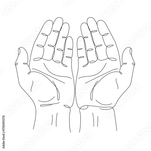 muslim praying hands in one continuous line drawn isolated on a white background. Editable line