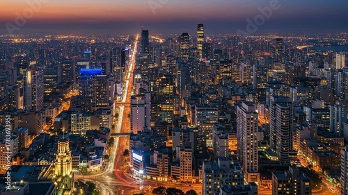 Wallpaper Mural Shanghai Skyline at Dusk - A Vibrant Urban Landscape. Torontodigital.ca