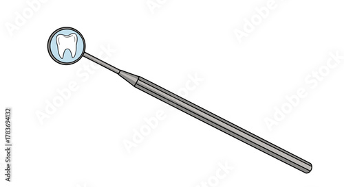 A simple, clean, and modern vector illustration of a dental mirror reflecting a healthy tooth, symbolizing oral hygiene, dental care, and professional dentistry services. This graphic is ideal for