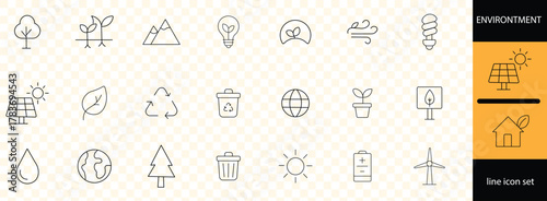 Green energy set of web icons in line style. Ecology icons for web and mobile app. Solar panel, recycle, eco, green electricity, nature, bio, power, water, power and more