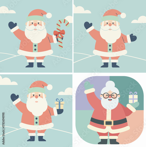 Cute cartoon Santa Claus character set for Christmas holiday illustration