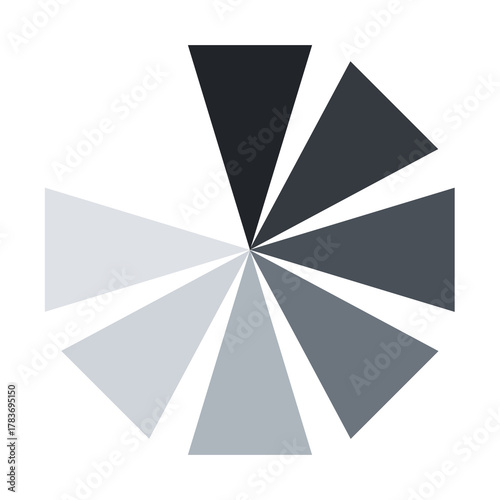 Circular color palette, radial layout, black to white tone, clean minimalist design, balanced composition,Radial color spectrum, earth-tone gradient, symmetrical triangular segmen