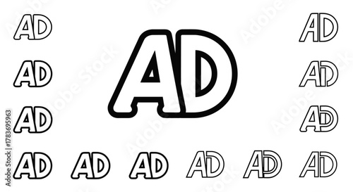 Set of AD monogram logos, presented in a clean, modern, and minimalist style. This vector illustration features the letters 'A' and 'D' combined into a distinctive emblem, perfect for branding and