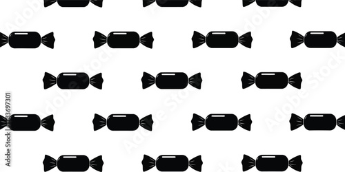 Black wrapped candy seamless pattern sweet food background confectionery dessert isolated vector graphic