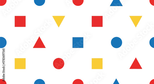 Seamless geometric shapes pattern primary colors kids education playful design vector background