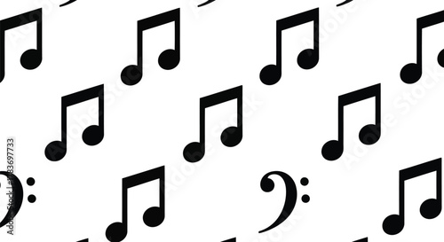 Seamless musical notes pattern treble clef bass clef eighth notes vector background