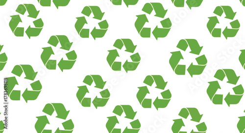 Eco-friendly seamless recycling pattern: green mobius loops, environment sustainability background.
