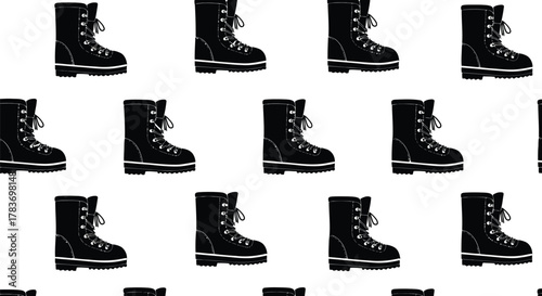 Black winter snow boots vector pattern warm footwear cold weather gear isolated fashion graphic