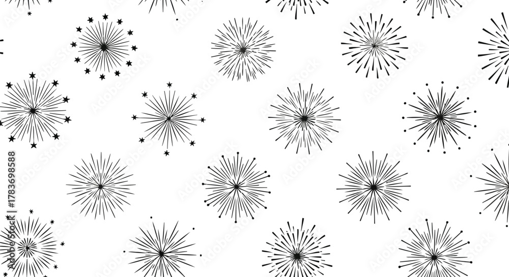 Obraz premium Intricate black ink starburst pattern on white background abstract geometric design