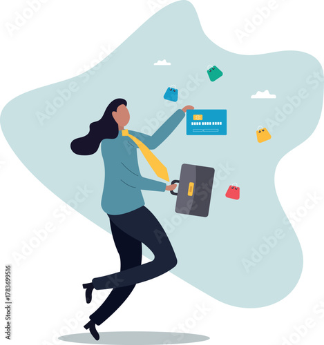 Consumerism, overspending or shopaholic causing credit card debt and poverty, shopping addiction spend more than your income,about a man and his life.