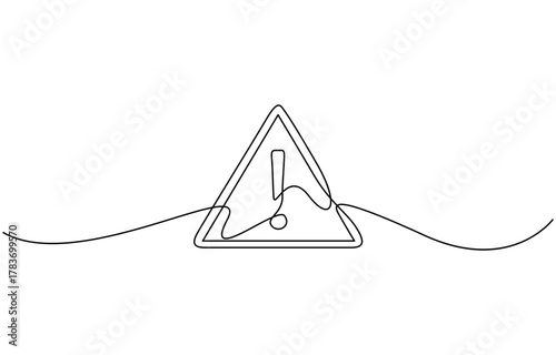 Continuous one line drawing of Warning Danger Symbol vector illustration. Isolated on transparent background