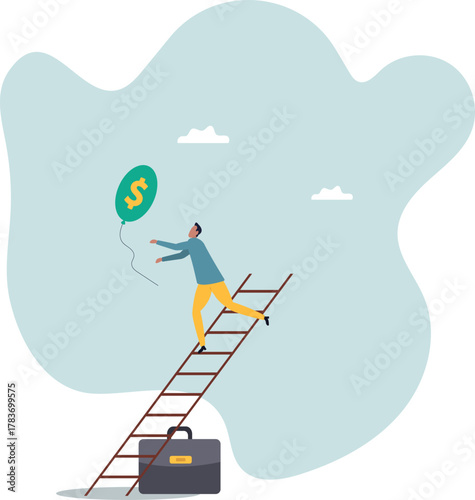 Ladder of success, achieving financial goals or investor searching for profit and investment return.about a man and his life.