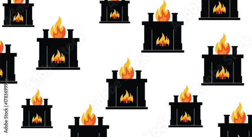 Cozy fireplace pattern warm hearth illustration flame graphic home decor design