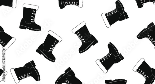 Winter snow boots pattern fur trimmed footwear cold weather gear outdoor fashion isolated graphic