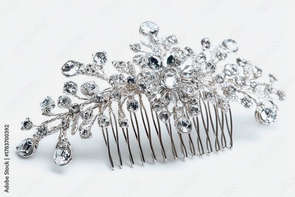 Fototapeta premium Shining hair accessory : A close-up view of a sparkly hair accessory, it adds the elegance to any hairstyle, showcasing intricate design and reflective surface.