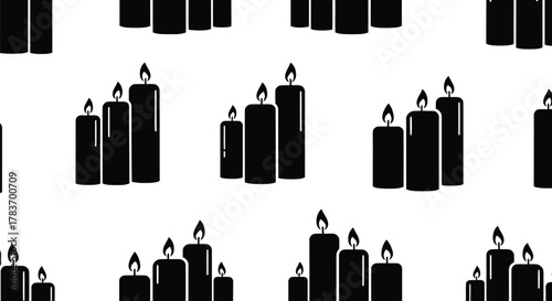 Black candle flame seamless pattern dark wax light festive illumination abstract background vector graphic