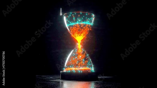 Glowing Hourglass With Orange And Teal Particles Flowing In A Timed Animation Effect Scene