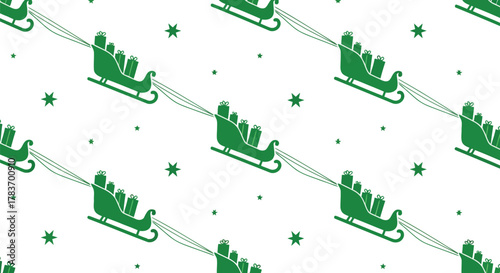 Green christmas sleigh pattern santa s sled holiday vector festive winter snowflakes seamless repeating background