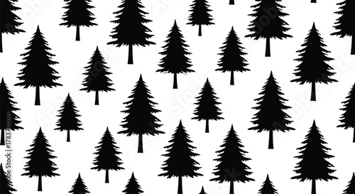 Black silhouette pine trees pattern forest woodland nature background evergreen conifer illustration