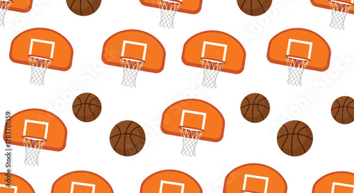Basketball hoop backboard ball seamless pattern vector background sport game tournament print design.