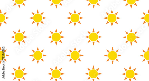 Seamless pattern of cartoon suns bright yellow summer icons cheerful weather background