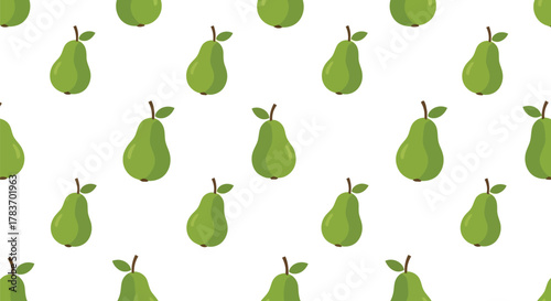 Fresh green pear fruit seamless pattern vector background illustration organic food healthy lifestyle print.