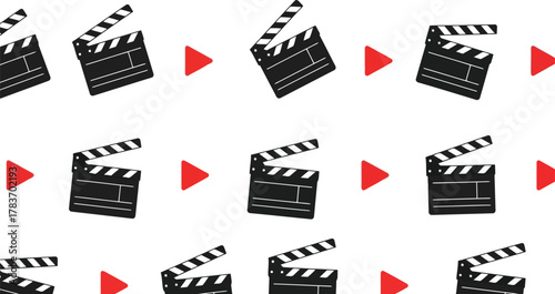 Film clapperboard and play button seamless pattern cinema production movie making video editing graphic