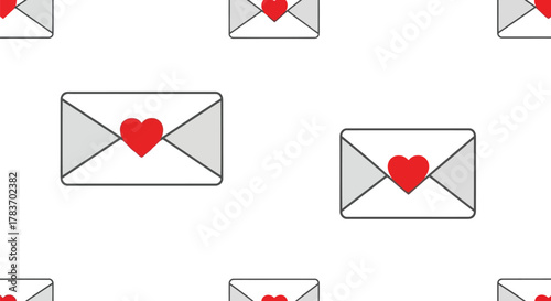 White envelope red heart message seamless pattern vector background valentine romance communication print.