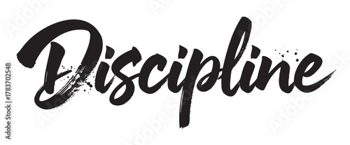 Bold black "discipline" script in dynamic handwritten style with brush stroke texture.