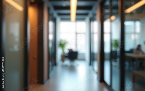 Wallpaper Mural Dynamic office environment with blurred interior and door modern business space soft lighting. High quality Torontodigital.ca