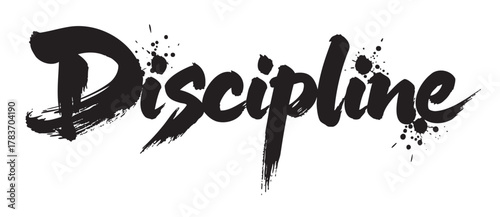 Bold black brush-style typography spelling out the word "discipline" with artistic splatter accents.