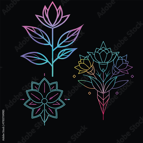 set of floral design elements