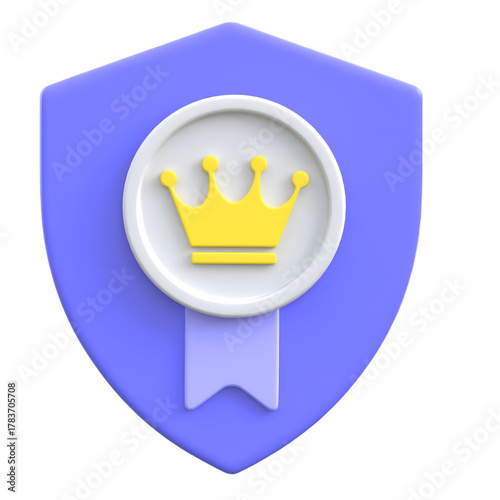Loyalty concept crown with shield of protection flat 3D icon