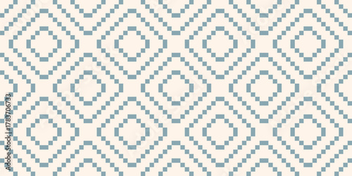 Vector geometric traditional ethnic ornament. Elegant Christmas seamless pattern. Winter ornament with folk motif. Simple background texture with squares, embroidery style. Repeated design for decor