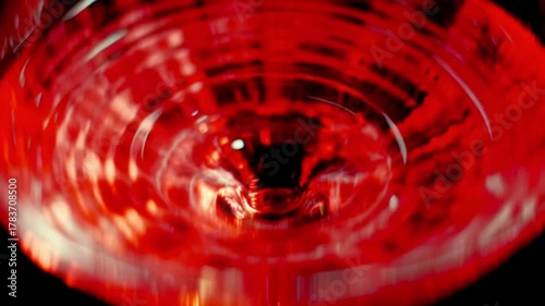 Close Up View Of Swirling Vibrant Fluid Inside A Clear Glass On A Plain Surface Setting