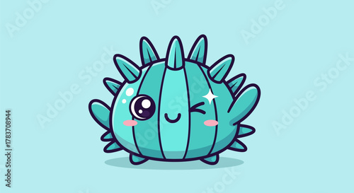 Adorable cartoon sea urchin with a happy expression and cute design.