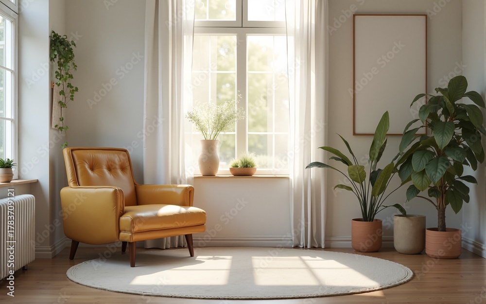 Fototapeta premium serene uncluttered therapist office with soft lighting inviting armchair and gentle atmosphere. High quality