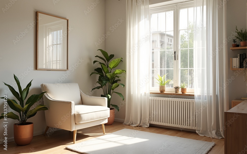 Fototapeta premium serene uncluttered therapist office with soft lighting inviting armchair and gentle atmosphere. High quality