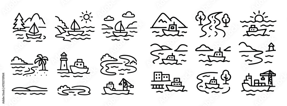 Fototapeta premium Boat Trip Doodle Icons