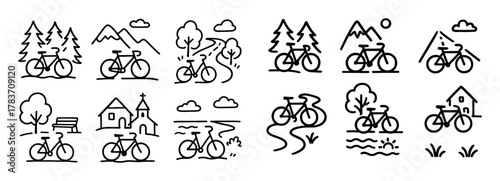 Bicycle Tourism Doodle Grid