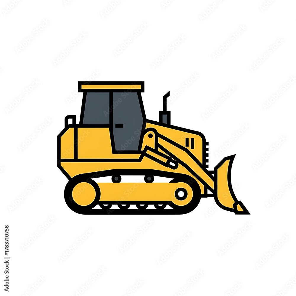 Naklejka premium Yellow bulldozer icon in flat design style on white background