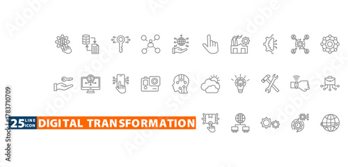 digital transformation outline icon sheet