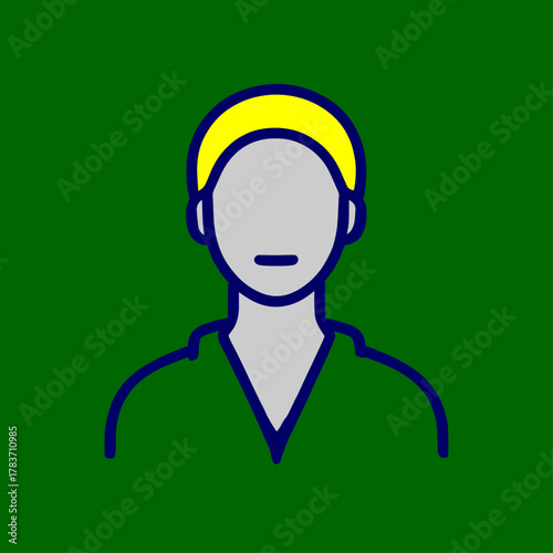 Male user avatar icon with a headband in a flat style, yellow blue and gray, representing a sporty person's profile