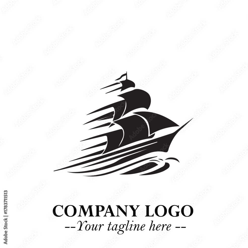 Obraz premium Ship Moving Fast Logo Symbol in Black on the White Background with Modern Maritime Design