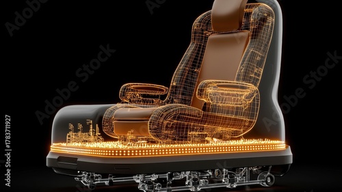 Glowing Orange Energy Lines on Tan Leather Car Seat