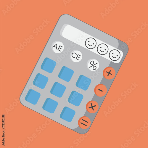 Calculator with emoticons on the screen and emotions on the display, smiley, digital display, LCD monitor, counting, numbers, computing machine